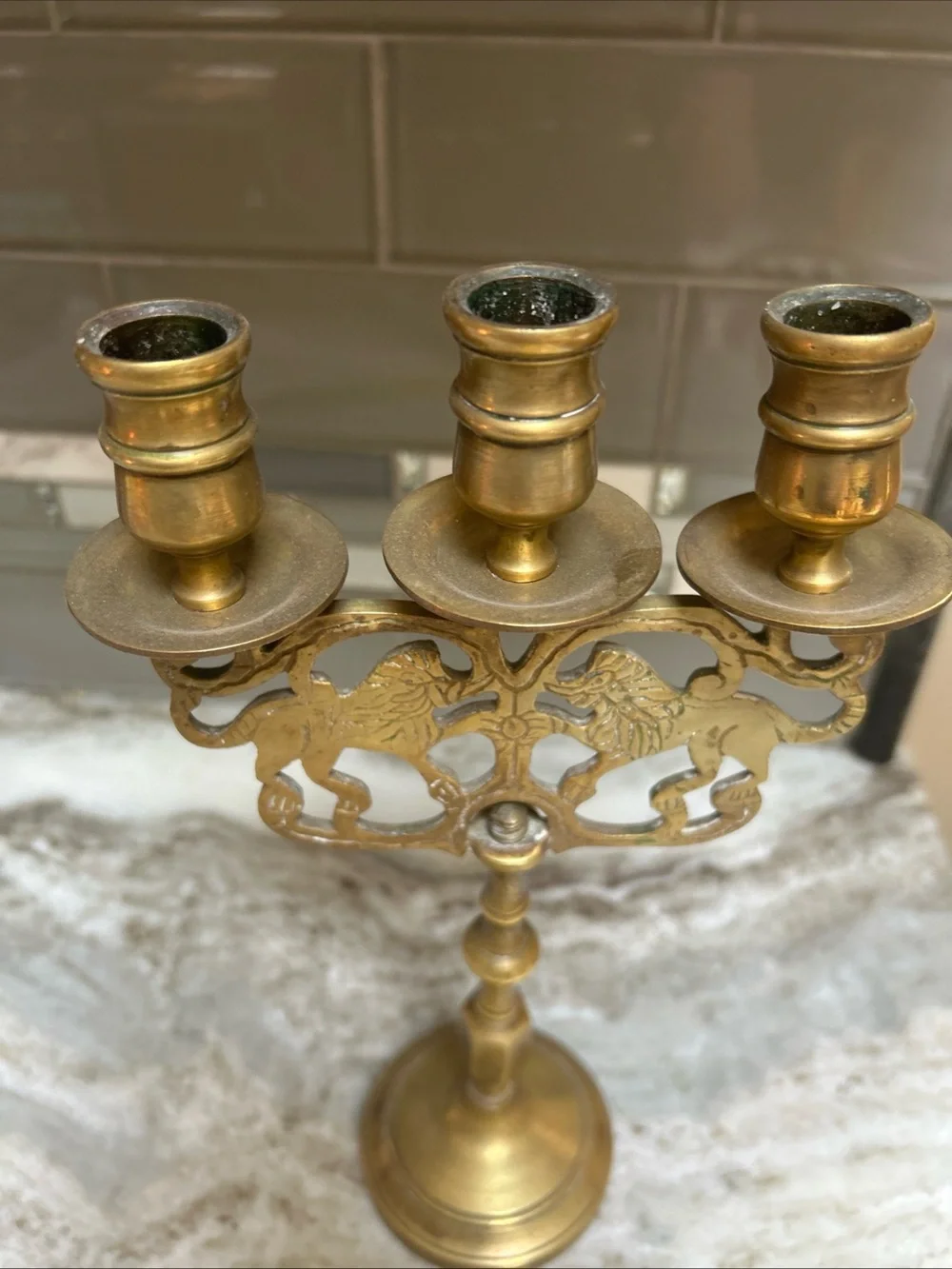 VTG “Lion Of Judah” Brass Three Armed Candelabra Candle Holder solid brass